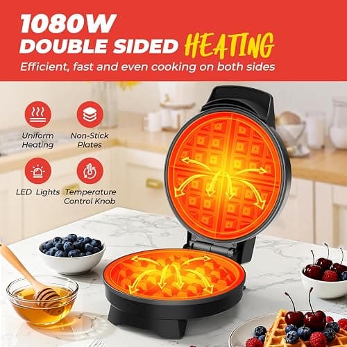 Waffle Maker, 7“ Round Classic Belgian Waffle Iron, Adjustable Browning Control, Easy-Clean Nonstick Plates & Cool Touch Handle, Space Saving Storage, Stainless Steel thumbnail 4