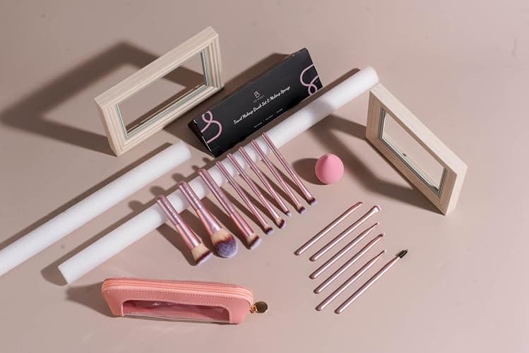 BS-MALL 14 Pcs Makeup Brushes Set with 1 Pcs Makeup Sponge – Essential Foundation Powder Concealers, Eye Shadows, Blush Makeup Brushes with Travel Makeup Case (Matte Gold Pink) thumbnail 7