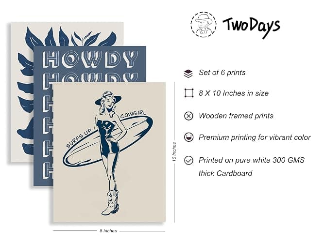 TwoDays Coastal Granddaughter Prints, Coastal Cowgirl Poster, Beachy Room Decor Aesthetic, Beach Wall Art for Teen Girls Bedroom, Vintage Surf Decorations Artwork (8" x 10", Set of 6, UNFRAMED) thumbnail 3