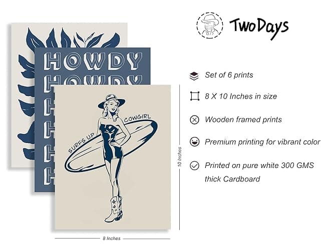 TwoDays Coastal Granddaughter Prints, Coastal Cowgirl Poster, Beachy Room Decor Aesthetic, Beach Wall Art for Teen Girls Bedroom, Vintage Surf Decorations Artwork (8" x 10", Set of 6, UNFRAMED) thumbnail 4