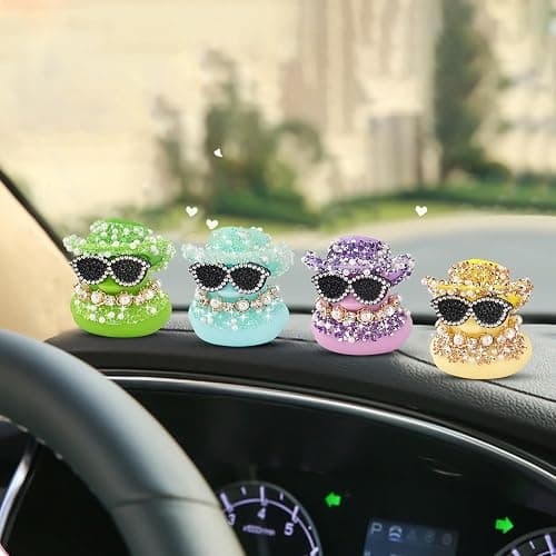 wonuu Color Diamond Funny Rubber Duck Car Ornaments Dashboard Decorations for Car Accessories Single-Character Pearl and Diamond Necklace, Blue thumbnail 7