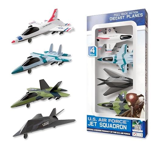 United Sates Air Force 4-Pack Toy Jet Squadron Die Cast Airplanes, Pull Back Military Fighter Jets, Diecast Air Plane Models thumbnail 9