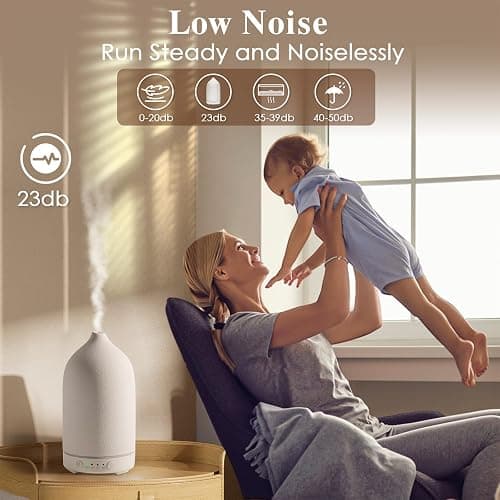 Diffuserlove Ceramic Diffuser 160ML Essential Oil Diffusers for Home Room Air Humidifier Cool Mist Electric Diffuser for Bedroom White(Size:6.8"H x 3.6"W) thumbnail 5