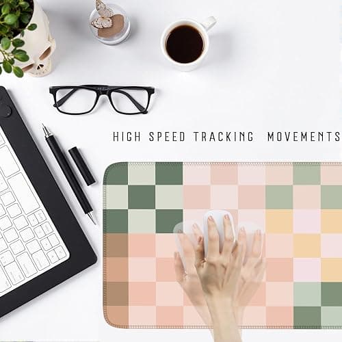 Nasdalgias Checkered Desk Mat Cute Pink Pastel XXL Large Mouse Pad Aesthetic Boho Desk Pad with Stitched Edges, Office Decor Keyboard Pad Mouse Mat for Computer thumbnail 6