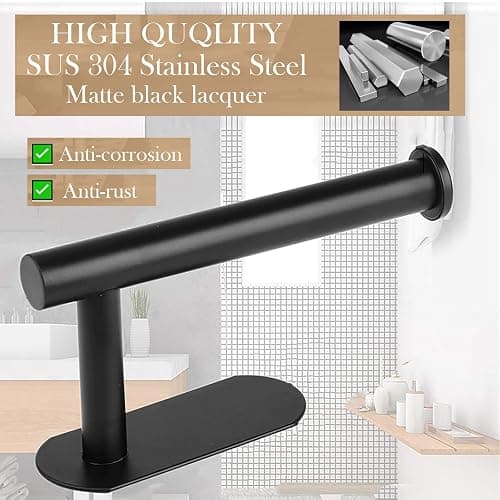 JOPOFI Toilet Paper Holder - Self Adhesive Toilet Paper Holder Wall Mount for Bathroom, SUS 304 Stainless Steel Command Strip Toilet Paper Roll Holder Stick On Wall, No Drilling - Matte Black thumbnail 3