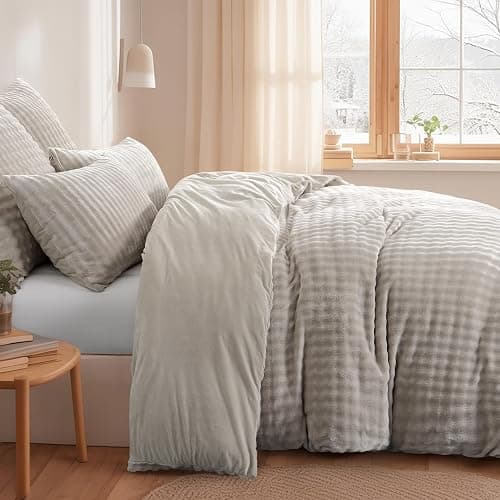 RUIKASI Winter Plüsch Bettwäsche 200x220 3teilig Beige - Warme Kuschelig Weich Flauschige Flanell Fleece Bettwäsche Luxus Wende Bettbezug mit Reißverschluss und 2 Kissenbezug 80x80cm thumbnail 5