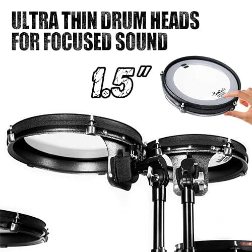 Beatello Jungle Pad Compact Portable Adult 5pc Drum Set, 1.5 inches ultra-thin steel drum Cavity,14 Inches Complete Full Size Kit with Bass, Toms, Snare, Floor,Stands, Hi-Hat Pedal,Drum Pedal,Black thumbnail 2