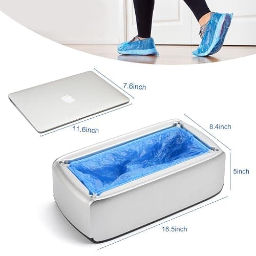 LYSHIYI Shoe Cover Dispenser with 200pcs Disposable Shoe Covers, Automatic Shoe Cover Machine Fits shoes up to Men's size 12, Suitable for Home, Factory, Hospital (Silver) thumbnail 2