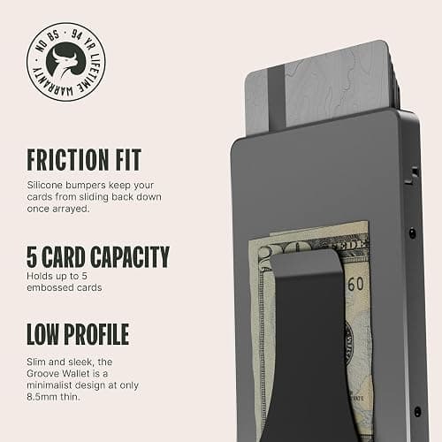 Groove Life Magnetic Thumb Swipe Wallet Gun Metal with Money Clip - Minimalist Wallet for Men, Low Profile Aluminum Credit Card Holder with RFID Blocking, Lifetime Coverage thumbnail 4