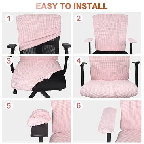 Tallew 4 Pieces Office Chair Covers Set Computer Universal Protective Stretchable Chair Seat Covers Desk Armrest Slipcovers Pads Office Cushion Backrest for Rotating (Polyester,Pale Pink) thumbnail 4