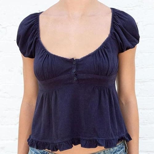 Women's Summer Cute Plaid Gingham Shirts Cap Sleeve Y2k Slim Going Out Coquette Babydoll Top Blouse thumbnail 3
