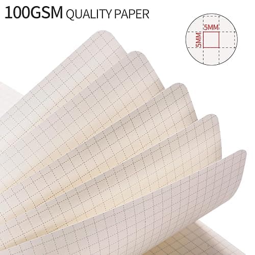 RETTACY Graph Paper Notebook A5 320 Pages Grid Notebook Thick Journal, 100gsm Thick Graph Paper, Leather Hardcover, Inner Pocket, for Office School Work Women Men14.5 x 21cm - Black thumbnail 3