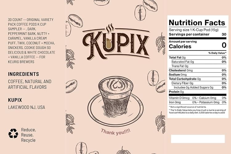 30 Count -- Original Variety Pack Coffee Pods K Cup Sampler -- , Dark, Peppermint Bark, Nutty + Caramel, Vanilla Cream Puff, Twix, Coconut + Mocha, Snickers, Cookie Dough So Delicious & White Chocolate + Vanilla Coffee -- for Keurig Brewers thumbnail 2