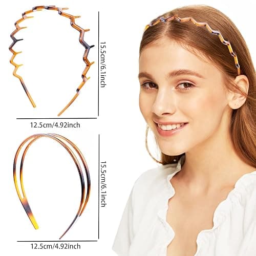 REDANHA 4-Piece Plastic Hairband Set - Zigzag Headband with Sharks Tooth Design, Non-Slip Double Row Teeth Hair Comb for Women & Girls - Black & Brown thumbnail 3