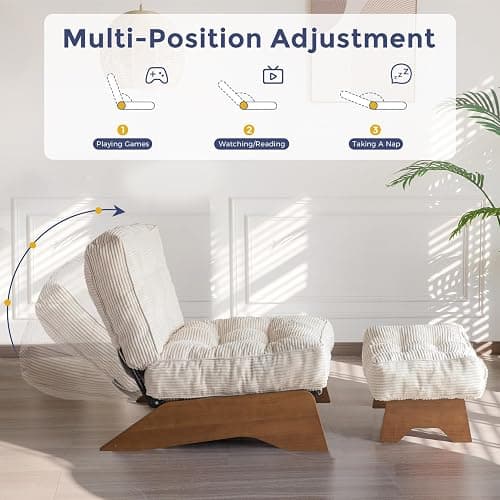 MAXYOYO Accent Chair with Ottoman Adjustable Backrest, Tufted Living Room Chair Upholstered Lounge Chair with Footrest Set, Modern Chair Cozy Reclining Chair for Reading Room, Beige thumbnail 4