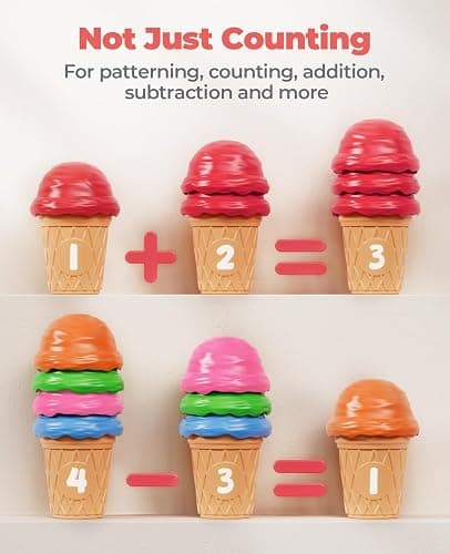 JoyCat Ice Cream Preschool Learning Activities Counting and Color Sorting Set Stacking Toy for Kids 1-5, Educational Fine Motor Skill Math Manipulative, 30PCS Play Food for Girl Toddler Valentine Gift thumbnail 3