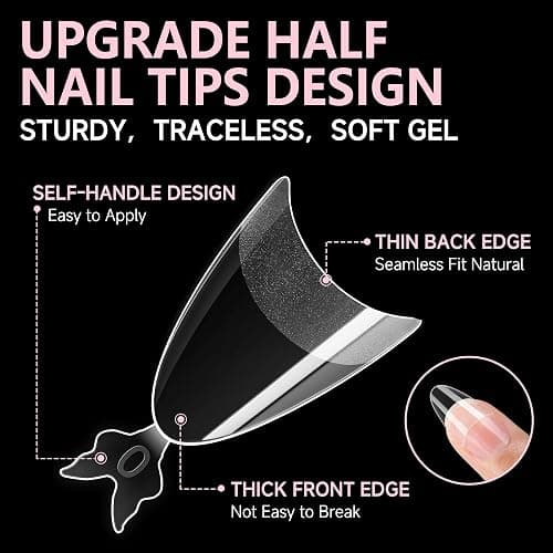 UNA GELLA Almond Nail Tips, 312PCS Half Cover Almond Shape Nail Tips Soft Gel Tips 12 Sizes Pre-shape Acrylic Clear False Nails with Handles for Press on Nails Extension DIY Home Salon thumbnail 4