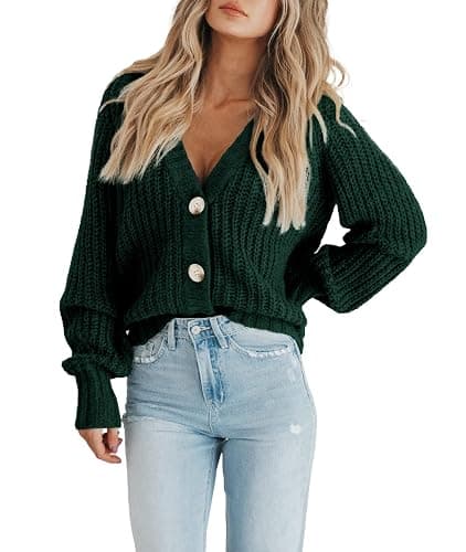 PRETTYGARDEN Women's Chunky Knit Open Front Sweater Long Sleeve Button Loose Short Cardigan Outerwear Coats thumbnail 2