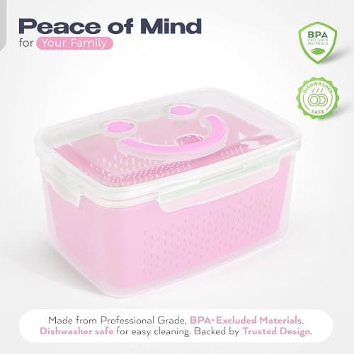 Built-Way Fruit Storage Containers for Fridge - Set of 4 - Airtight Lid Keeps Fresh - For Fruit & Vegetable Storage - Space-Saving Design - Ideal for Produce, Berries, Snacks - Pink thumbnail 7