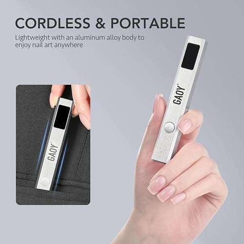 GAOY Handheld UV Light for Gel Nails with Stand, Cordless Nail Lamp, Silver | Rechargeable, LCD Display, USB, Nail Dryer, Fast Curing, Nail Fix, Travel, DIY at Home Salon, Gift for Women, Manicurist thumbnail 6