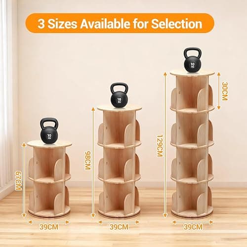 Bibliothèque rotative à 360 ° - En bois massif - Étagère sur pied - Multifonction - Étagère de rangement pour enfants et adultes - 3 étages - Diamètre : 39 cm - Hauteur : 98 cm thumbnail 2