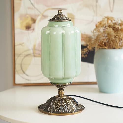 Milk Glass Touch Table Lamp, Elegant Green Jadeite Glass Bedside Desk Lamp 3 Way Dimmable with USB C+A Charging Ports - Bedroom Nightstand & Living Room Essential, 4W Bulb Included (Green, 6.5) - Image 1