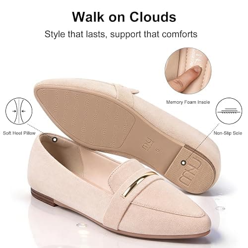 MUSSHOE Loafers for Women Pointed Toe: Dressy Gold Bit Flats, Suede BusinessCasual Slip On Shoes for Office Work,Interview & Teacher thumbnail 7