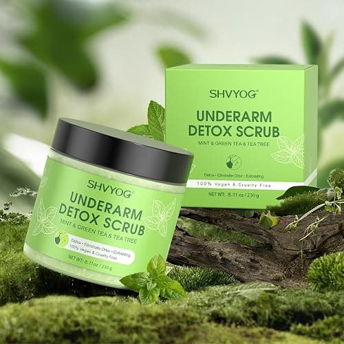 Underarm Detox Scrub, Armpit Detox Green Tea, Mint and Tea Tree Body Deodorant, Natural Dark Armpit Remover for Odors Eliminating and Exfoliating, also for Whole Body & Sensitive Skin, Unisex 8.11 Oz thumbnail 9