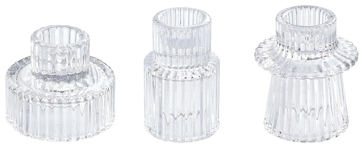 Vixdonos Glass Candlestick Holders Tealight Candle Holders for Table Centerpieces, Wedding Decor and Dinner Party (3 Pcs, Clear) - Image 1