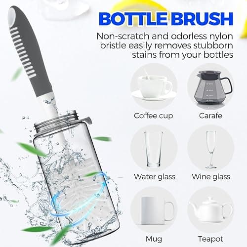Holikme 6 Pack Dish Brush Set with Bottle Brush, Dish Scrub Brush, Pan Brush and 3 Straw Brushes, Deep Cleaning Handle Brush with Scraper Tip for Kitchen Sink Dishes Bottle Cup Pot and Pans (Gray) thumbnail 5