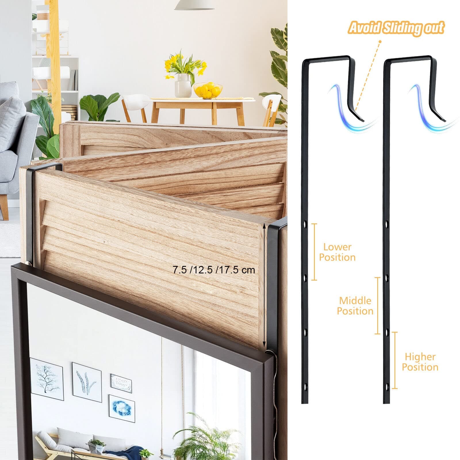 Giantex Full Length Mirror for Wall, Iron Thin Frame, Over The Door Mirror with 2 Sets of Height Adjusting Hanging Hooks for Bedroom, Bathroom, Dorm, Entryway, Easy Assembly, Coffee thumbnail 3