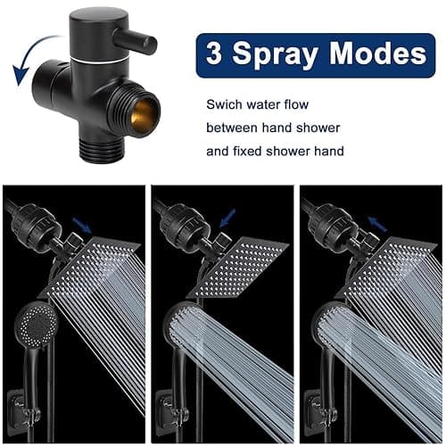 NearMoon Filtered Rain Shower Head, High Pressure 8″Square, and 5 settings Handheld Shower Filter Combo with Self-adhesive Holder/1.5M Hose -1 Replaceable Filter Cartridge (Matte Black) thumbnail 2