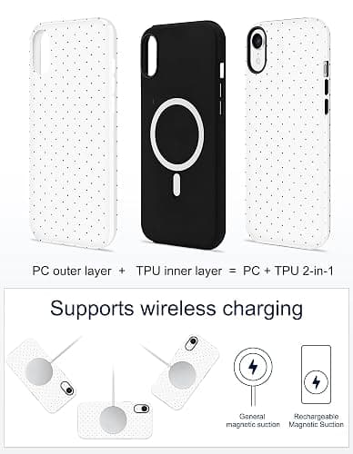 Jusy Compatible with MagSafe Polka Dot Case for iPhone XR, Cute Aesthetic Polka Dots Magnetic Phone Case, Soft TPU and Hard PC Protective Phone Cover for Women Girls (Matte) - White thumbnail 5
