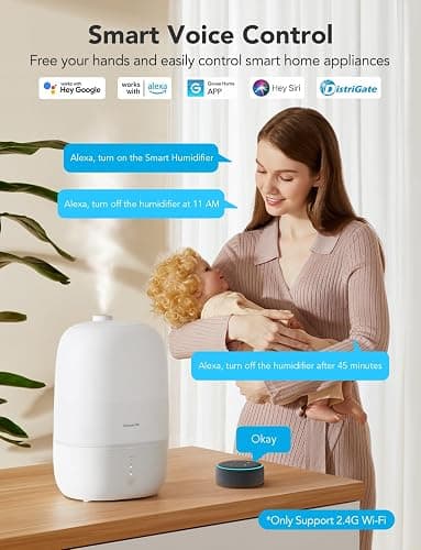 GoveeLife Smart 3L Humidifiers for Bedroom, Top Fill Cool Mist with Essential Oil Diffuser, Humidity Control, WiFi Air Humidifier with Night Light, 360° Nozzle, for Baby, Plants, Home, Work with Alexa | Essential Oil Diffuser, Humidity Control, WiFi Air Humidifier with 360° Nozzle, for Babies, Plants, Home, Works with Alexa thumbnail 2