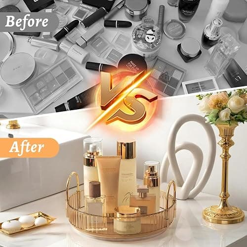 Makeup Organizer for Vanity 360 Rotating, Large Capacity Cosmetic Organisers for Lipsticks, Jewelry, Nail Care, Skincare, Perfume, Ideal Desk Organizer for Dresser, Bathroom and Kitchen(Gold, 1 Tier) thumbnail 4