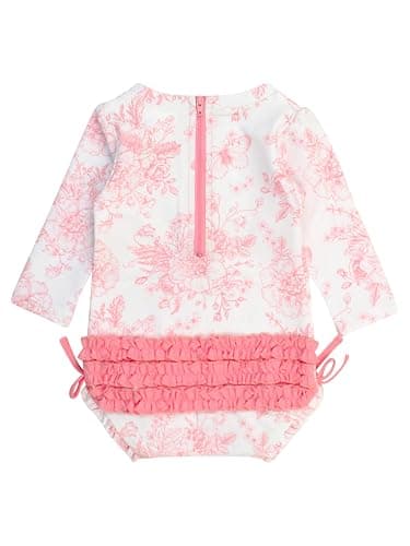 RuffleButts Baby Girls UPF 50+ Sun Protection Floral Printed Long Sleeve One Piece Rash Guard Swimsuit with Zipper thumbnail 4