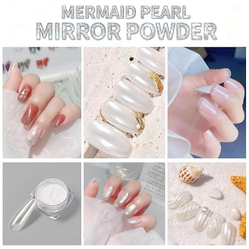 White Pearl Chrome Nail Powder,Iridescent Mirror Effect Aurora Magic Pearlescent Nail Jewelry Glitter Powder Holographic Pigment, Symphony Mermaid Pearl Glitter Dust Kit,DlY Nail Art Decorations thumbnail 6