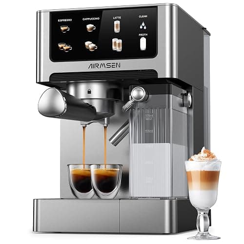 AIRMSEN 20 Bar Espresso Machine with Automatic Milk Frother, Cappuccino & Latte Coffee Maker with Quick Brew Dual Boiler (1350W + 1000W), Stainless Steel, 60oz Water Tank, Touchscreen - Image 1