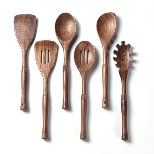 Gudamaye 12 inch Black Walnut Wooden Utensils - 6 Pcs Crafting Spoon Set for Cooking - Image 1