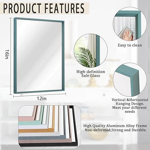 AAZZKANG Metal Framed Rectangle Wall Mounted Mirror Decorative Modern Bedroom Bathroom Vanity Mirrors Vertical or Horizontal Blue thumbnail 3