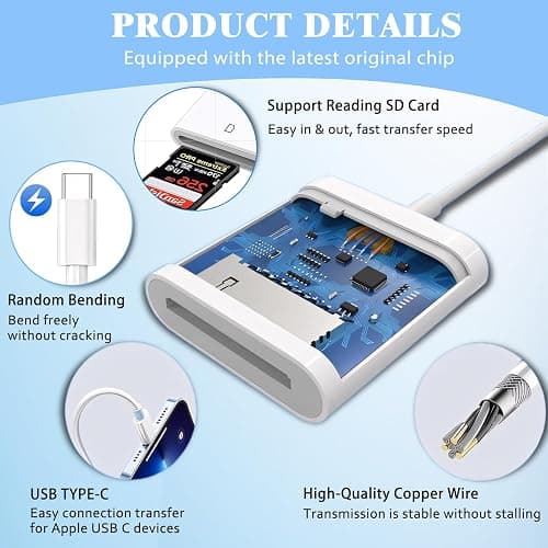 iPhone SD Card Reader USB C, Digital Camera Adapter iPhone 17, Trail Camera SD Card Reader USB C Memory Card Reader for iPhone 17/16/15/iPad/MacBook/iMac/Galaxy/Android thumbnail 3
