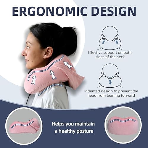 Travel Pillow with Extra Large Hood for Airplane Long Flights Privacy and Comfort Memory Foam with Velvet Cover for Road Trip Head&Neck Support for Plane Office Cars Sleeping & Rest (Pink) thumbnail 3