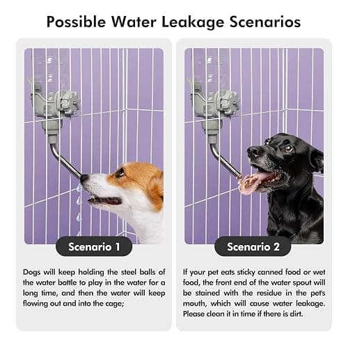 Vannon Dog Water Dispenser for Cage, 34oz Auto Feeding Crate Water Bottle for Dogs, Cats & Rabbits, Pet Nozzle Diameter: 12mm, BPA Free, Grey thumbnail 3
