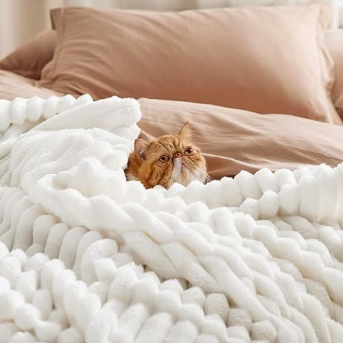 Bedsure King Size Blanket for Bed - GentleSoft Cozy Soft Blankets for Women, Cute Large Fleece Throws for Girls, Off White, 108x90 Inches - Off White - King (108" x 90") thumbnail 5