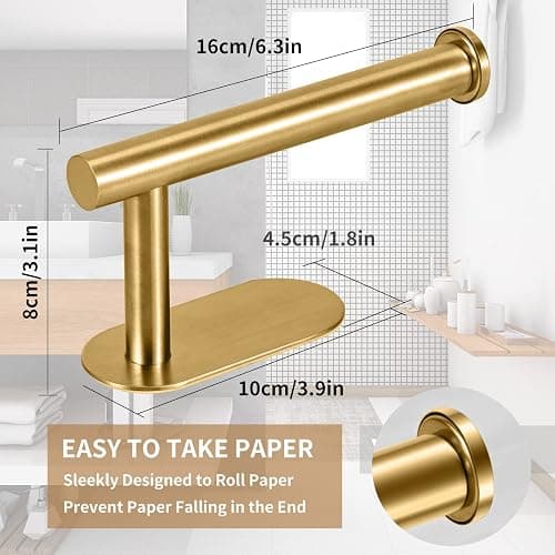 LAYUKI Toilet Paper Holder,Gold,Wall Mount, Upgraded Adhesive Toilet Roll Holder,no Drilling,Bathroom/Rv/Washroom,SUS 304 Stainless Steel,Rustproof (Gold, 1 Piece) thumbnail 2