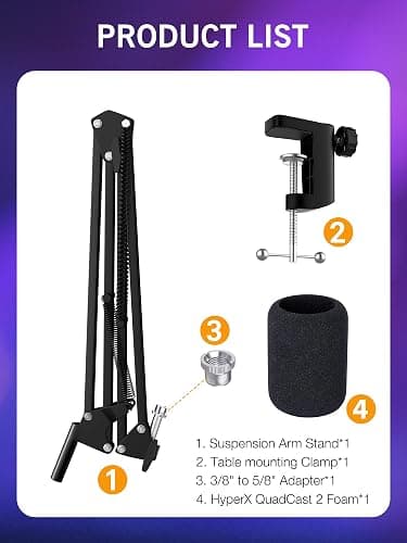 QuadCast 2 Boom Arm, Mic Arm Microphone Arm for HyperX QuadCast 2 with HyperX QuadCast 2 Pop Filter, 3/8" to 5/8" Adapter, by SUNMON thumbnail 7