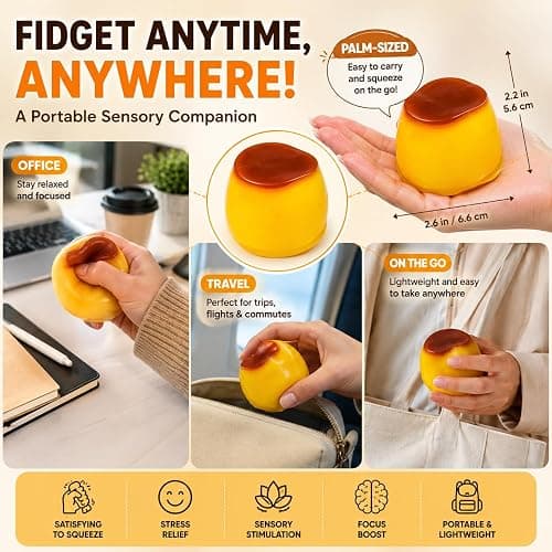 Caramel Pudding Squishy Stress Ball, Bead-Filled Non-Rebound Silicone Squeeze Ball, Pliable ASMR Desk Accessory with Dessert-Inspired Design for Office and Travel thumbnail 6