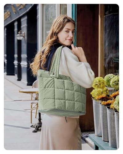 BAGSMART Expandable Tote Bag for Women, Puffer Work Tote Handbag, Quilted Carry On Bag for Travel Gym thumbnail 3