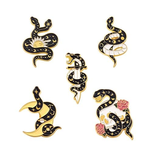 ROFARSO Snake Enamel Lapel Pin Set Cartoon Love Life Pin, Halloween Accessory for Backpacks Clothing Bags Hats Shirts (5piccs pin set) - Image 1