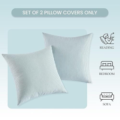 Outdoor Blue Striped Pillow Covers 20x20 Set of 2, Farmhouse Decorative 20 x 20 Pillow Covers, Light Blue and White Outdoor Accent Cushion Covers for Couch Sofa Bedroom Patio Coastal Room Decor thumbnail 5